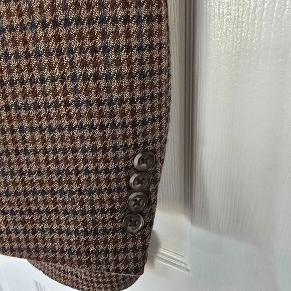JoS A Bank Pure Wool Houndstooth 2 Button Blazer Sports Coat Brown Tan Sz 42L - Picture 5 of 11